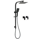 Matt Black Square Twin Shower Set 8" Rain Head 3 Modes Handheld Silde Rail Arm + Taps