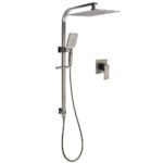 WELS Gun Metal Twin Shower Head Square Set 12" Rain Handheld Sliding Rail Diverter Wall Mixer