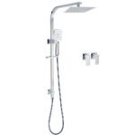 Chrome Twin Square Shower Set 8" Rain Shower Head 3 Function Handheld Rail Arm Taps