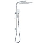Chrome Dual Square Shower Set 12" Rain Shower Head 3 Function Handheld Rail Arm