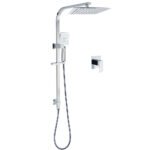 WELS 2 in 1 Square Shower Head Set 10" Rain Handheld Sliding Rail Arm Wall Mixer