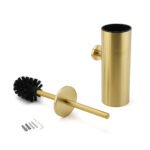 Bathroom Brushed Gold Stainless Steel Round Toilet Brush Wall Mounted Holder Cup - Image 4