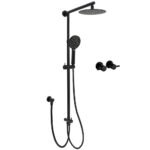WELS Matt Black 2in1 Shower 8" Round Head Set Sliding Rail 3 Mode Handheld + Twin Taps