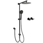 Matt Black Round Dual Shower Set 10" Rain Head 3 Mode Handheld Sliding Rail Arm Twin Taps