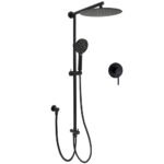 WELS Matt Black Twin Round 12" Shower Head Set Handheld Flexible Rail Wall Arm Mixer