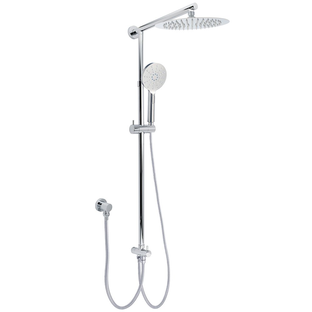 V1233-HR002M4CSC842KSR110-202602062336-00 WELS Chrome 10" Round Rain Handheld Twin Shower Head Arm Sliding Rail Arm Diverter Set - Image 1