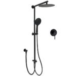 Dual Black Round Shower 10" Rain Head 3 Mode Handheld Sliding Rail Diverter Mixer Set