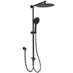 Matte Black Large 12" Twin Round Shower Head Set Handheld Diverter Rail Wall Arm