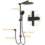 Matte Black Large 12" Twin Round Shower Head Set Handheld Diverter Rail Wall Arm - Image 2