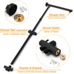 Matt Black 9" Round Rain Shower Head Handheld Adjustable Rail Arm Elbow Twin Set Hot Cold Taps - Image 4