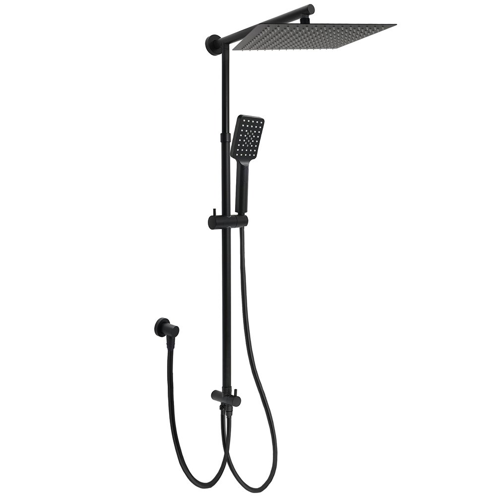 V1233-HS002M4CBSC842BKSS112B-202603021320-00 WELS Matt Black Dual Shower Large 12" Square Head Handheld Adjustable Silding Rail Set - Image 1