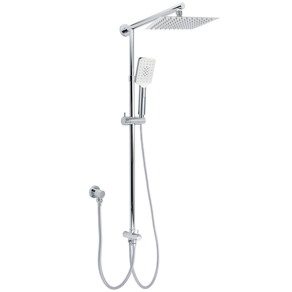 V1233-HS002M4CSC842KSS108-202602062325-00 Chrome Square 8" Rain Shower Head 3 Mode Handheld Sliding Rail Arm 2 IN 1 Set Diverter - Image 1