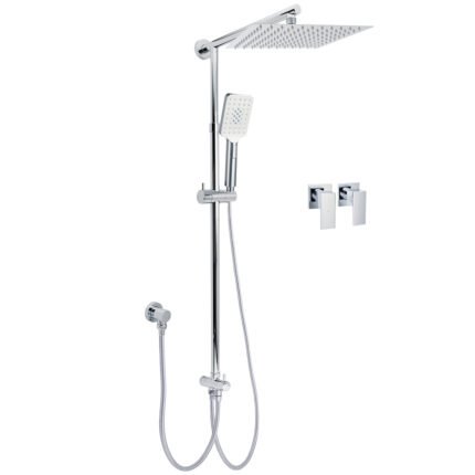 Chrome Square 10" Twin Shower Head Handheld Sliding Rail Set Wall Inlet Diverter Twin Taps