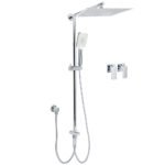 Double Square Shower Head 12" Rain Rose + 3 Modes Handheld Diverter Rail Arm Taps Set