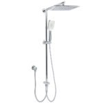 WELS Chrome Square 10" Rain Shower Head 3 Function Handheld Sliding Rail Wall Arm Set