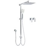 WELS Chrome Square 10" Rain Shower Head 3 Mode Handheld Sliding Rail Wall Arm Taps Set