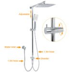 WELS Chrome Square 10" Rain Shower Head 3 Mode Handheld Sliding Rail Wall Arm With Mixer - Image 2