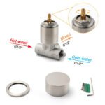 Brushed Nickel Bath Shower Mixer Round 1/4 Knob Hot Cold Tap Cartridge Spindle - Image 4