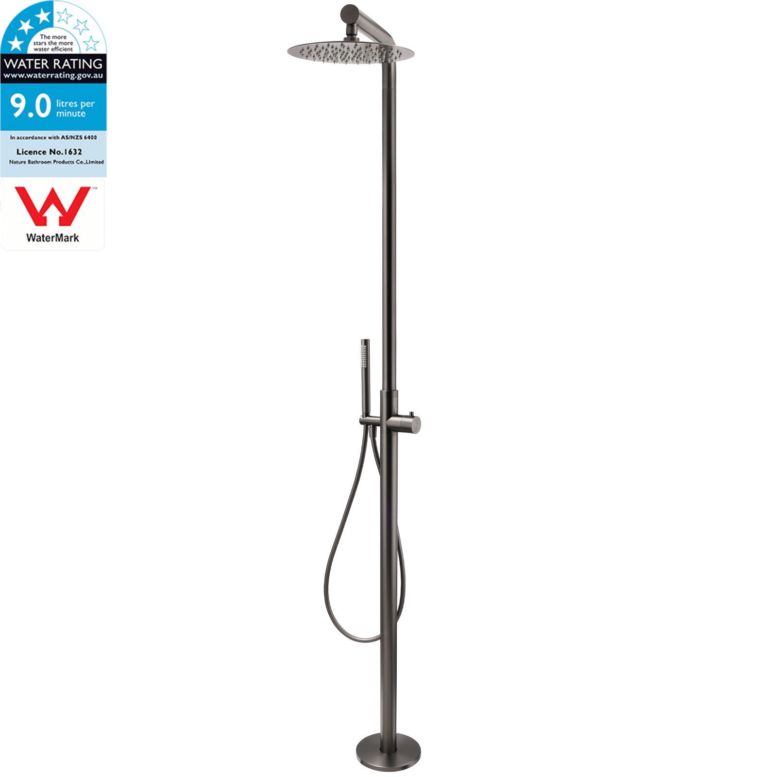 V1233-KH222GM-202603101445-00 316 SUS WELS Gun Metal Twin Shower Handset Combo Outdoor Bath Rainfall 10" Head - Image 1