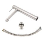 Brushed Nickel Classic Round Bathroom Basin Straight Spout Mixer Sink Faucet Tap - Image 6