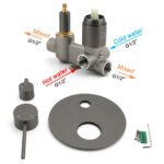 Gun Metal Gray Round Shower Mixer 2 Way Diverter For Bath Twin Shower Watermark - Image 4
