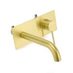 Brushed Gold Round Wall Mounted Basin Mixer Vanity Sink Tap Faucet Curve Spout - Image 3