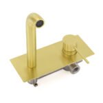 Brushed Gold Round Wall Mounted Basin Mixer Vanity Sink Tap Faucet Curve Spout - Image 4