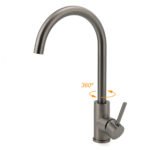 Gun Metal Round Kitchen Mixer Sink Tap 360° Swivel Laundry Basin Faucet Spout Set - Image 2