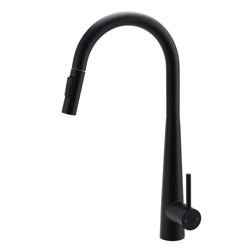V1233-KRD5152B-202602062205-00 Round Matt Black Pull Out Kitchen Sink Tap Laundry Basin Mixer 2 Way Spout Set - Image 1