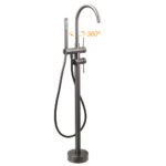 Gun Metal Bathtub Mixer Tap Free Standing Faucet Spout With Handheld Shower Set - Image 2