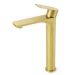 WELS Brushed Gold Round Tall Basin Mixer Bathroom Vanity Faucet Tap Lever Handle - Image 2