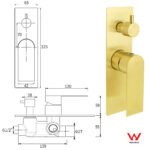 Brushed Gold Bathroom Square Concealed Shower Mixer Diverter Switch Wall Mounnt - Image 2