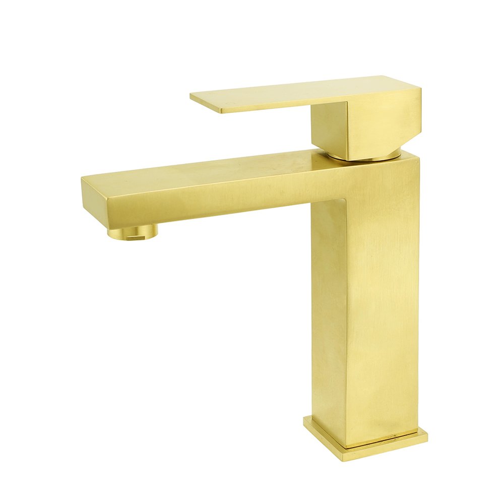 V1233-KSQ103G-202603021315-00 Brushed Gold 165mm Square Basin Mixer Faucet Hot Cold Tap Kitchen Laundry Vanity - Image 1