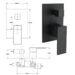 Matt Black Square Stainless Steel Shower Mixer 2 Way Bath Set Diverter Watermark - Image 2