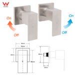 Brushed Nickel Square 1/4 Turn Wall Mounted Twin Taps For Shower Bath Spout Set - Image 2