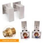 Brushed Nickel Square 1/4 Turn Wall Mounted Twin Taps For Shower Bath Spout Set - Image 3
