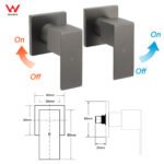 Gun Metal Grey Square 1/4 Quarter Turn Wall Twin Taps For Shower Basin Spout Set - Image 2