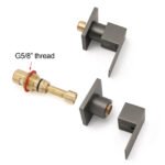Gun Metal Grey Square 1/4 Quarter Turn Wall Twin Taps For Shower Basin Spout Set - Image 4