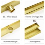 Brushed Gold 304SUS 800mm Tile Insert Shower Grate Floor Drain 50mm Waste Outlet - Image 3