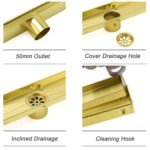 Brushed Gold 600mm Tile Insert Linear Shower Grate Floor Drain 50mm Outlet Waste - Image 5