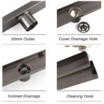 Gun Metal Bathroom Tile Insert 800mm Linear Shower Grate Floor Drain 50mm Waste - Image 3