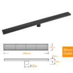 Matt Black 800mm Strip Fence Shower Grate Floor Drain Central 50mm Waste Outlet - Image 3