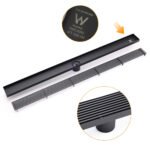 Matt Black 800mm Strip Fence Shower Grate Floor Drain Central 50mm Waste Outlet - Image 5