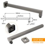 Gun Metal 10" Square Large Rainfall Shower Head 400mm Straight Wall Mounted Arm Set - Image 3