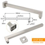 Brushed Nickel 12" Square Rainfall Shower Head + 400mm Straight Wall Mount Arm - Image 3