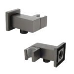 Gun Metal Grey Square Shower Head Holder Bracket Inlet Elbow Water Connector Kit - Image 3