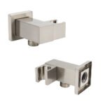 Brushed Nickel Square Bracket Flexible Shower Head Holder Wall Connector 1/2" End Thread - Image 3
