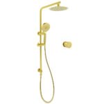 Brushed Gold Twin Shower Set 8" Round Head 3 Modes Handheld Sliding Rail Arm Mixer Valve