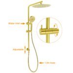 Brushed Gold Twin Shower Large Round 12" Rain Head Handheld Silde Wall Rail Arm Small Face Mixer - Image 2