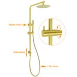 Brushed Gold Twin Shower Set 8" Round Head Single Mode Handheld Sliding Rail Arm + Wall Mixer - Image 2